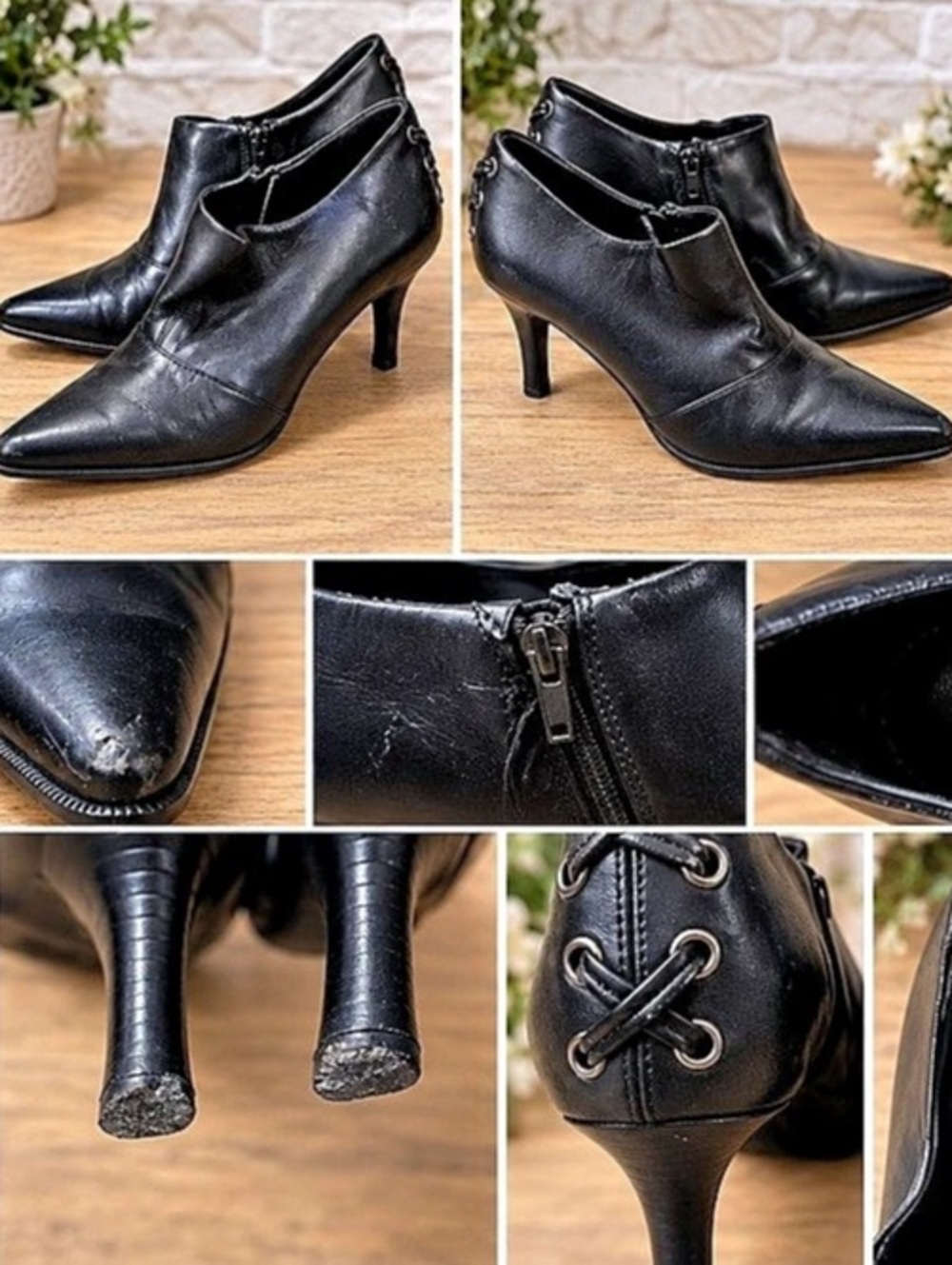 Franco Sarto Black Pointed Toe Heeled Ankle Booties Size 7.5M